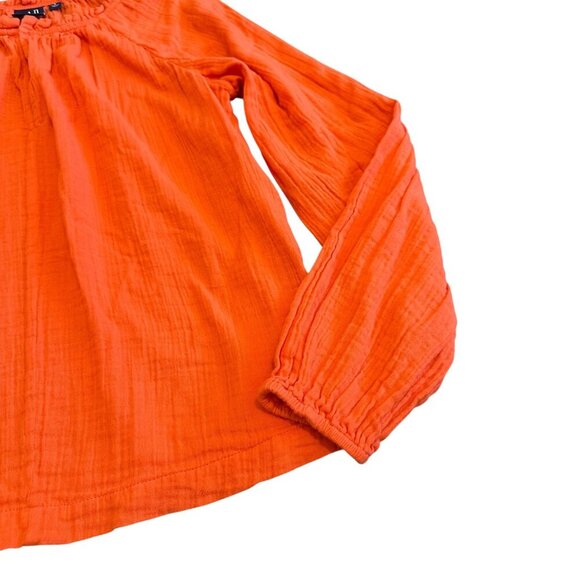 Gap Bright Orange Long Sleeve Shirt Top Blouse Comfy Gauze Crew Neck Size Small - Picture 4 of 10